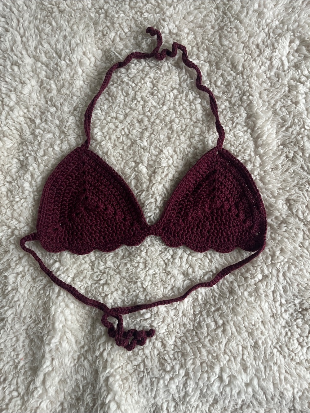 Handmade Crochet Bikini Top in Deep Wine